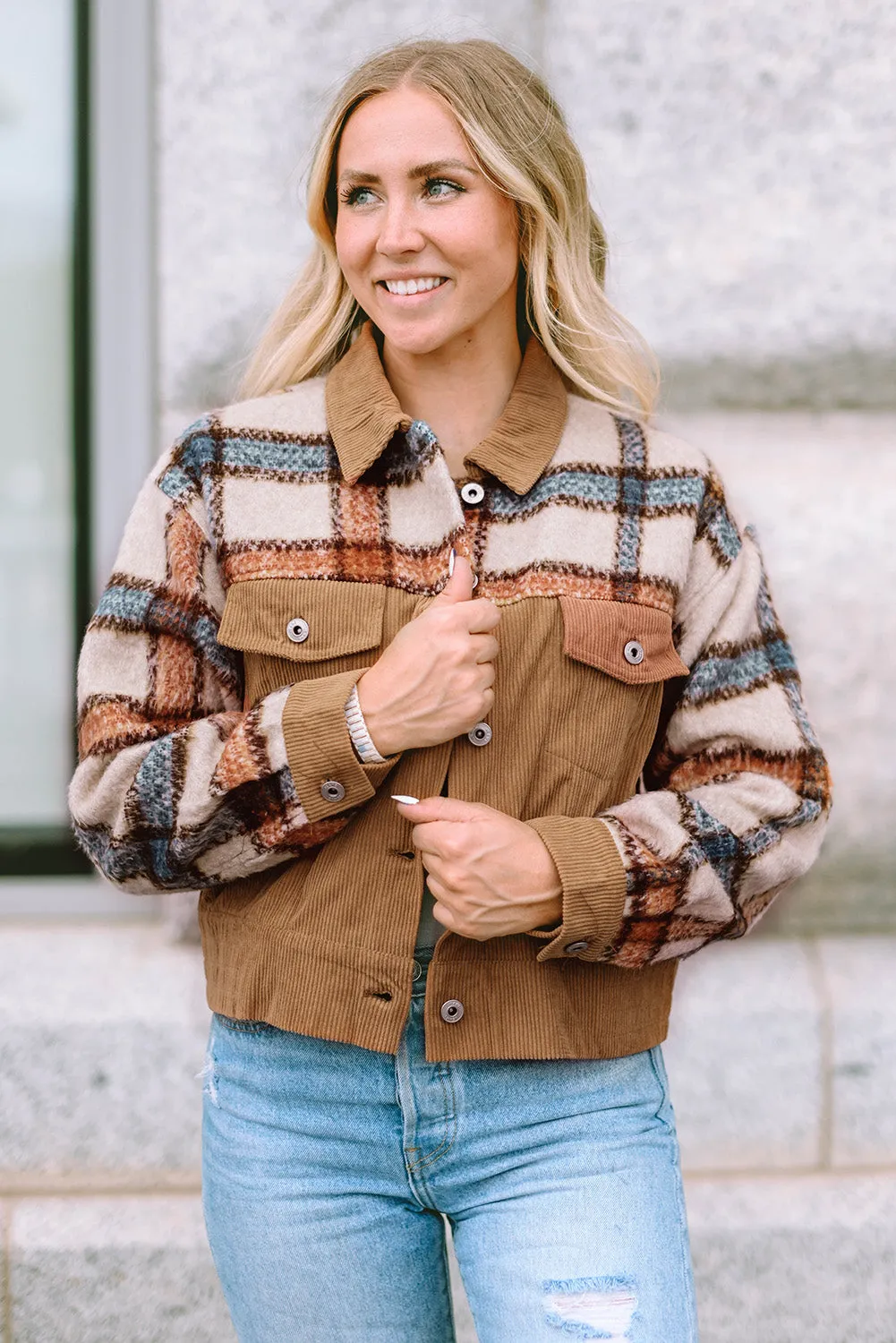 Plaid Flap Boxy Chunky Jacket