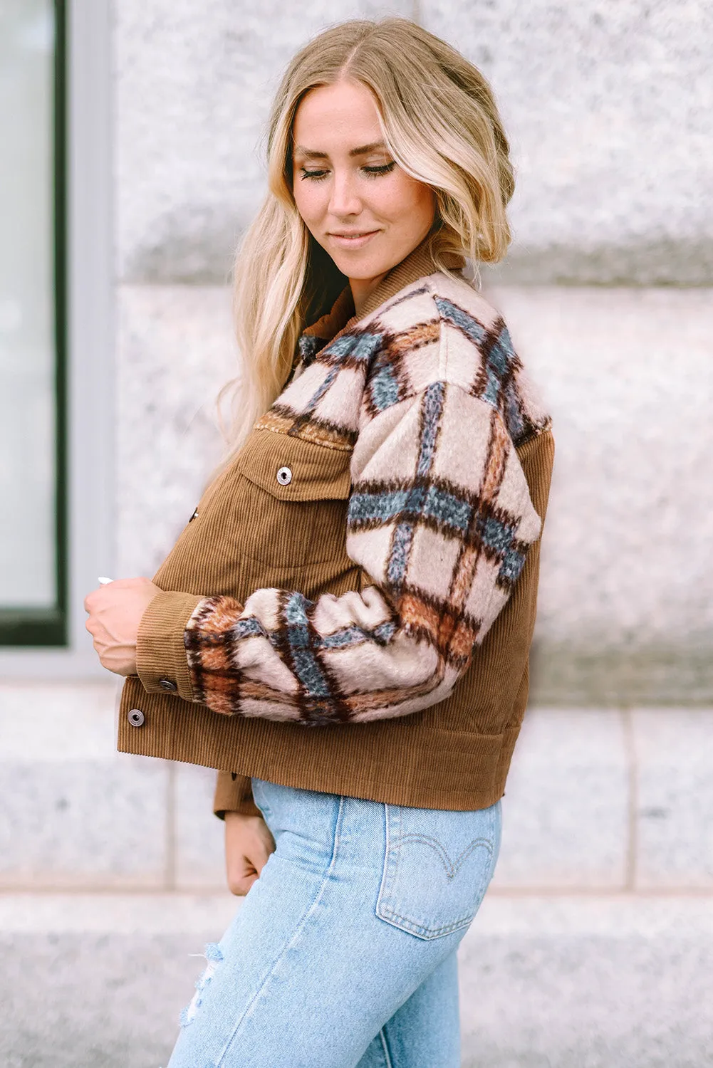 Plaid Flap Boxy Chunky Jacket