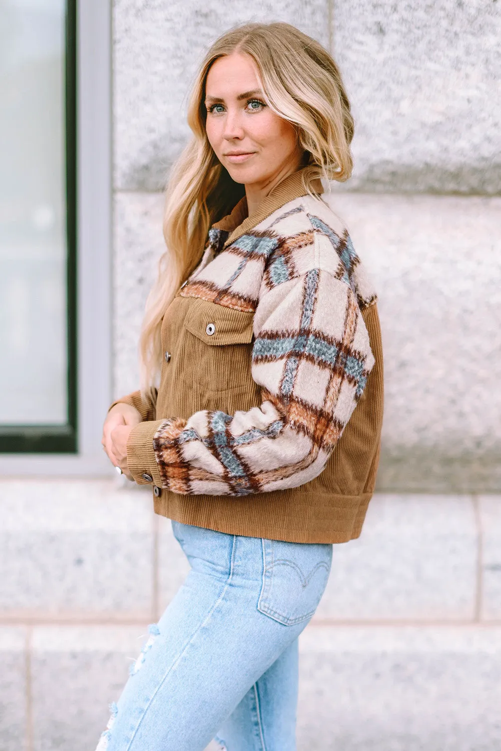 Plaid Flap Boxy Chunky Jacket
