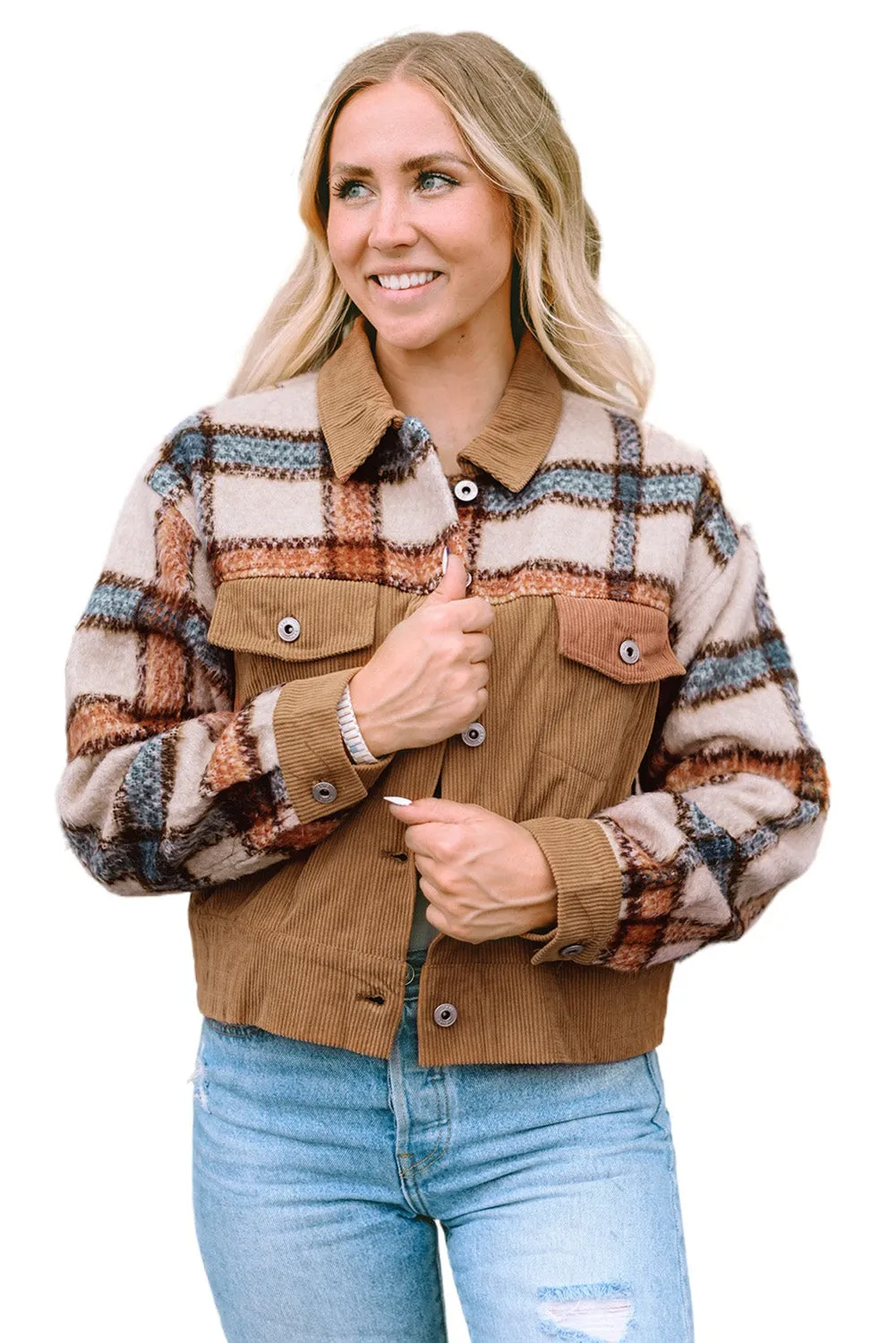 Plaid Flap Boxy Chunky Jacket