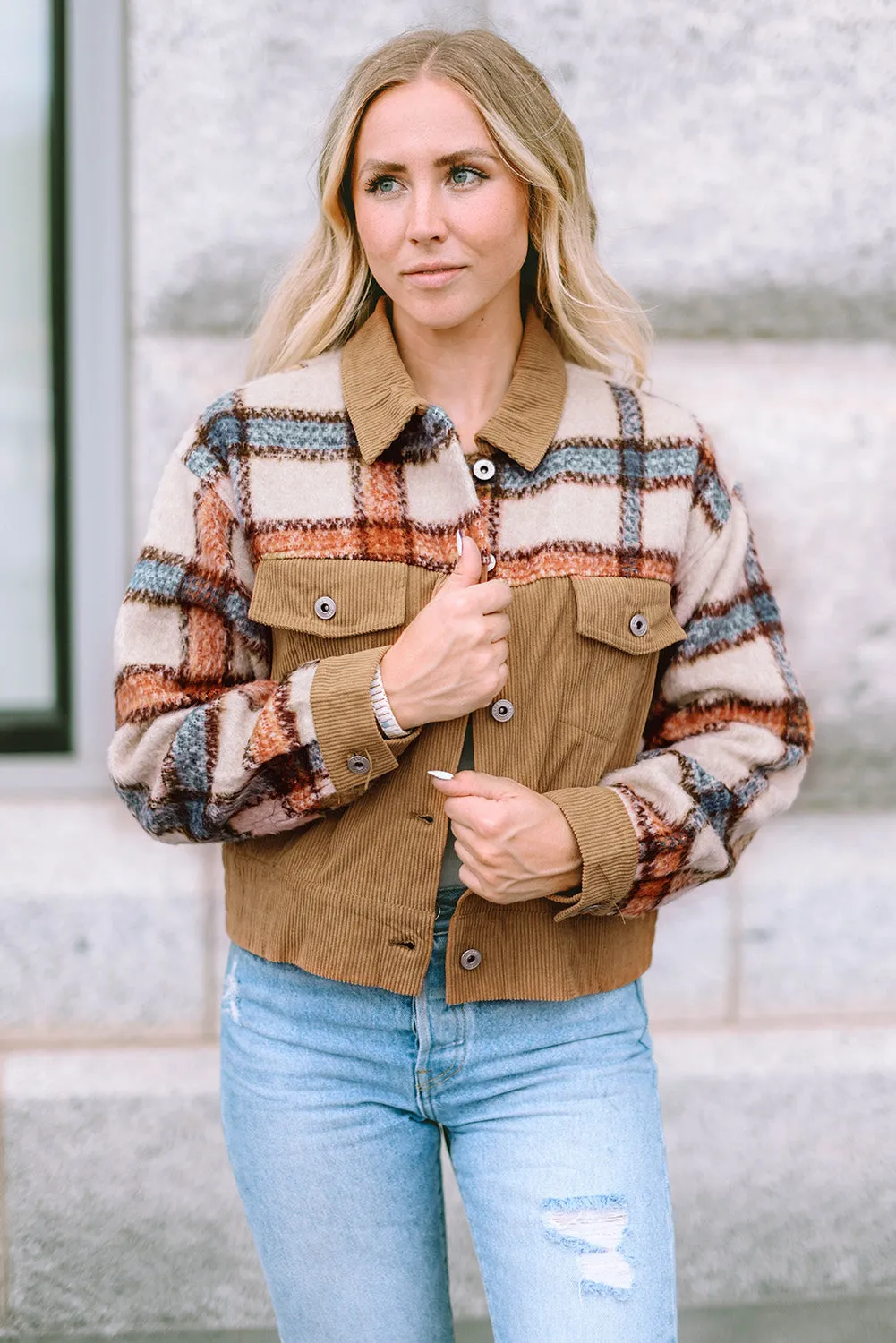 Plaid Flap Boxy Chunky Jacket