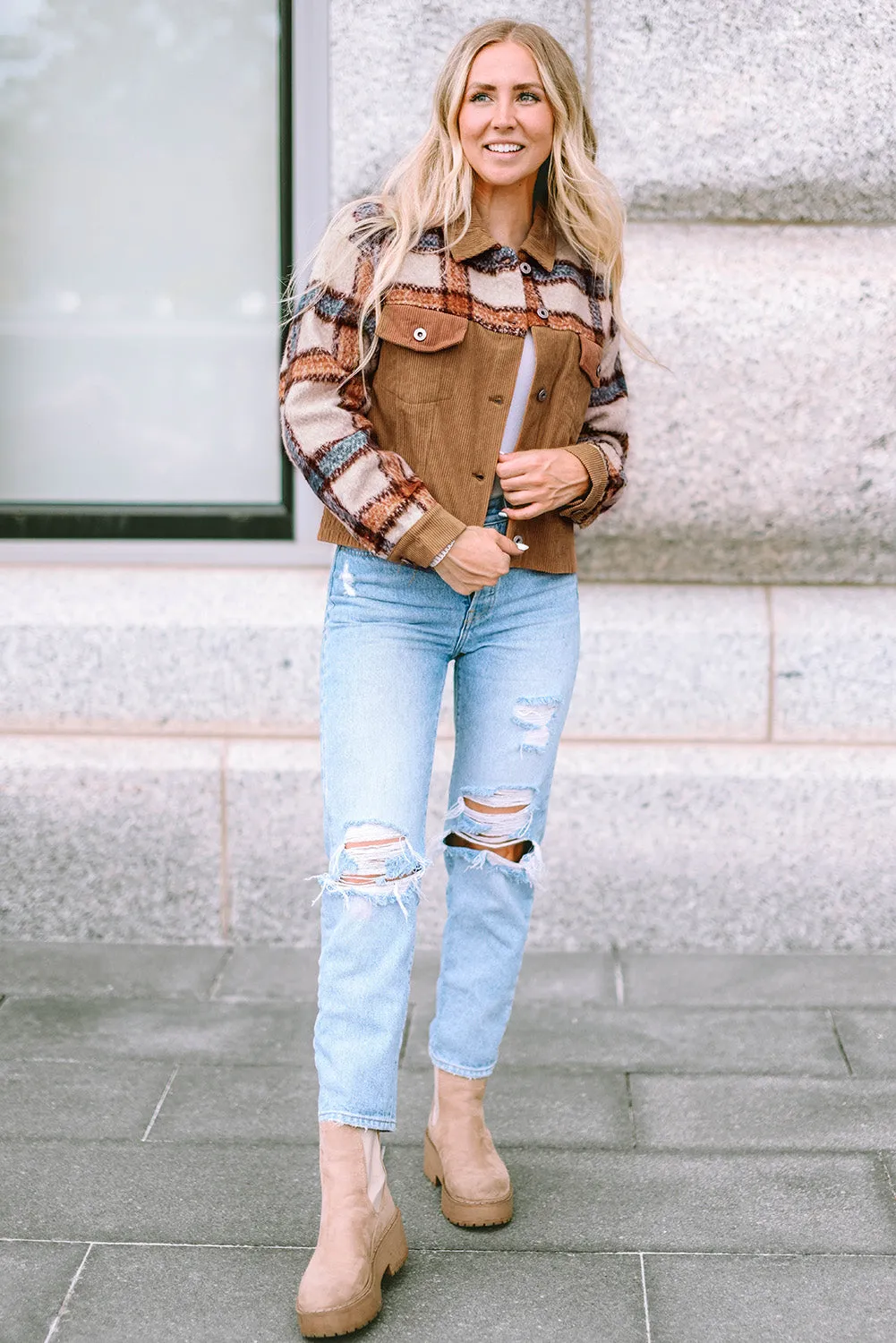 Plaid Flap Boxy Chunky Jacket