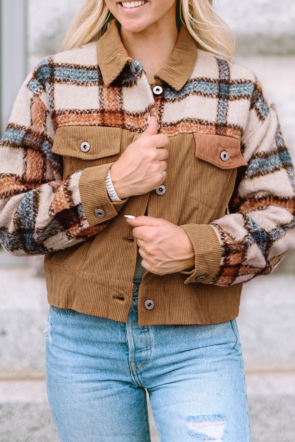Plaid Flap Boxy Chunky Jacket