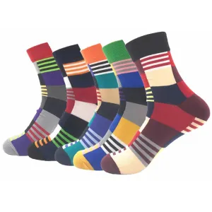 Plain Five Color Mens Colorful Crew Socks - Premium Cotton Fun socks with Soft Elastic - 5 Pack