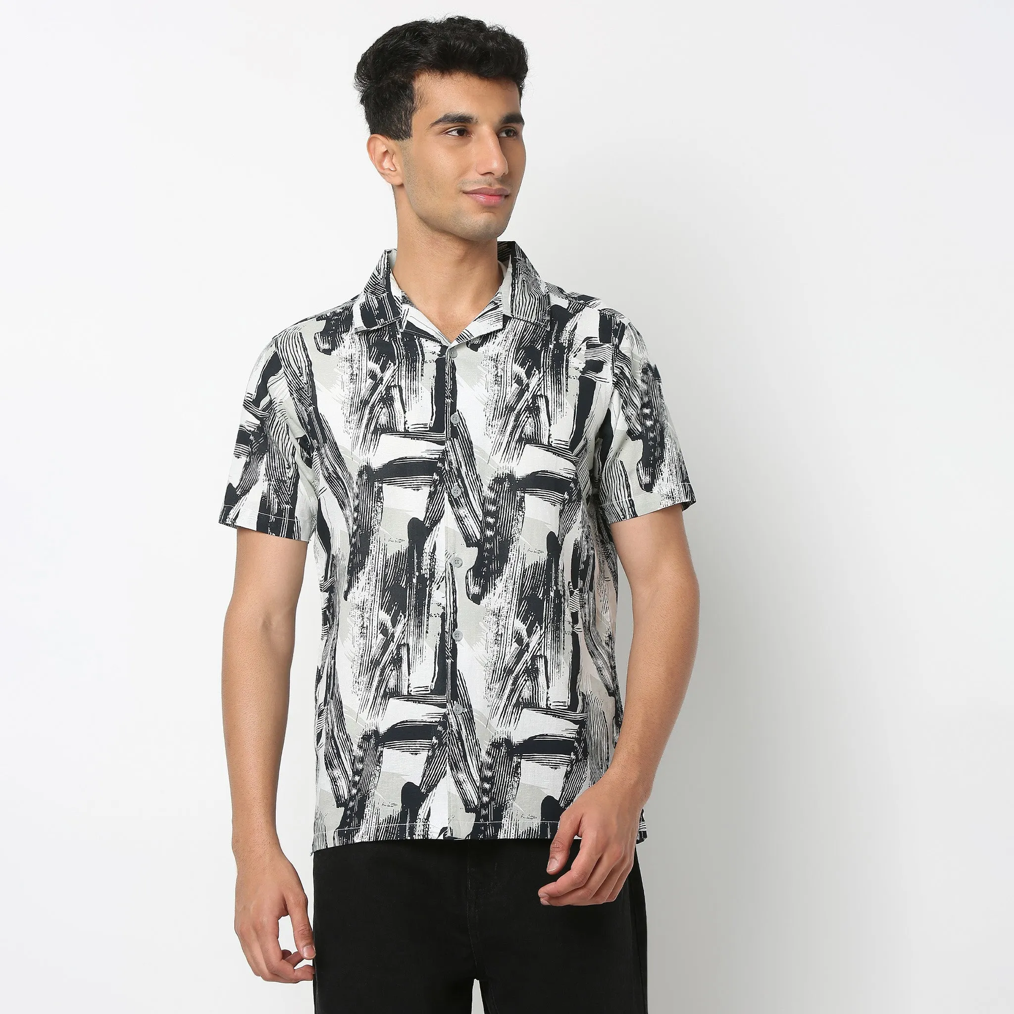 Printed Half Sleeve Casual Linen Shirt