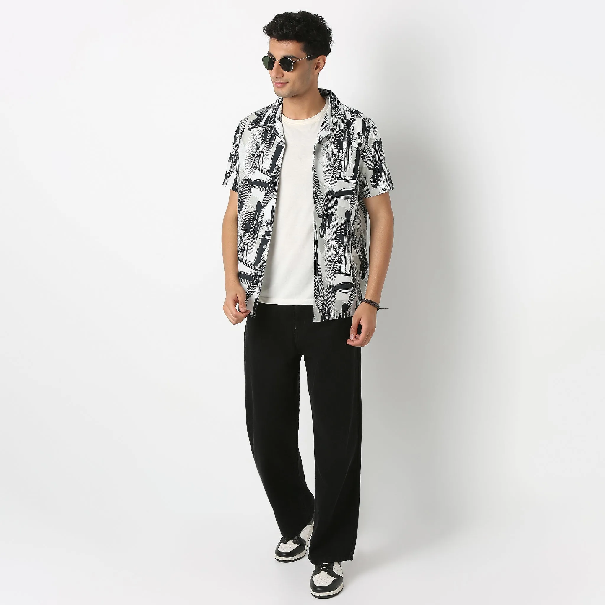Printed Half Sleeve Casual Linen Shirt