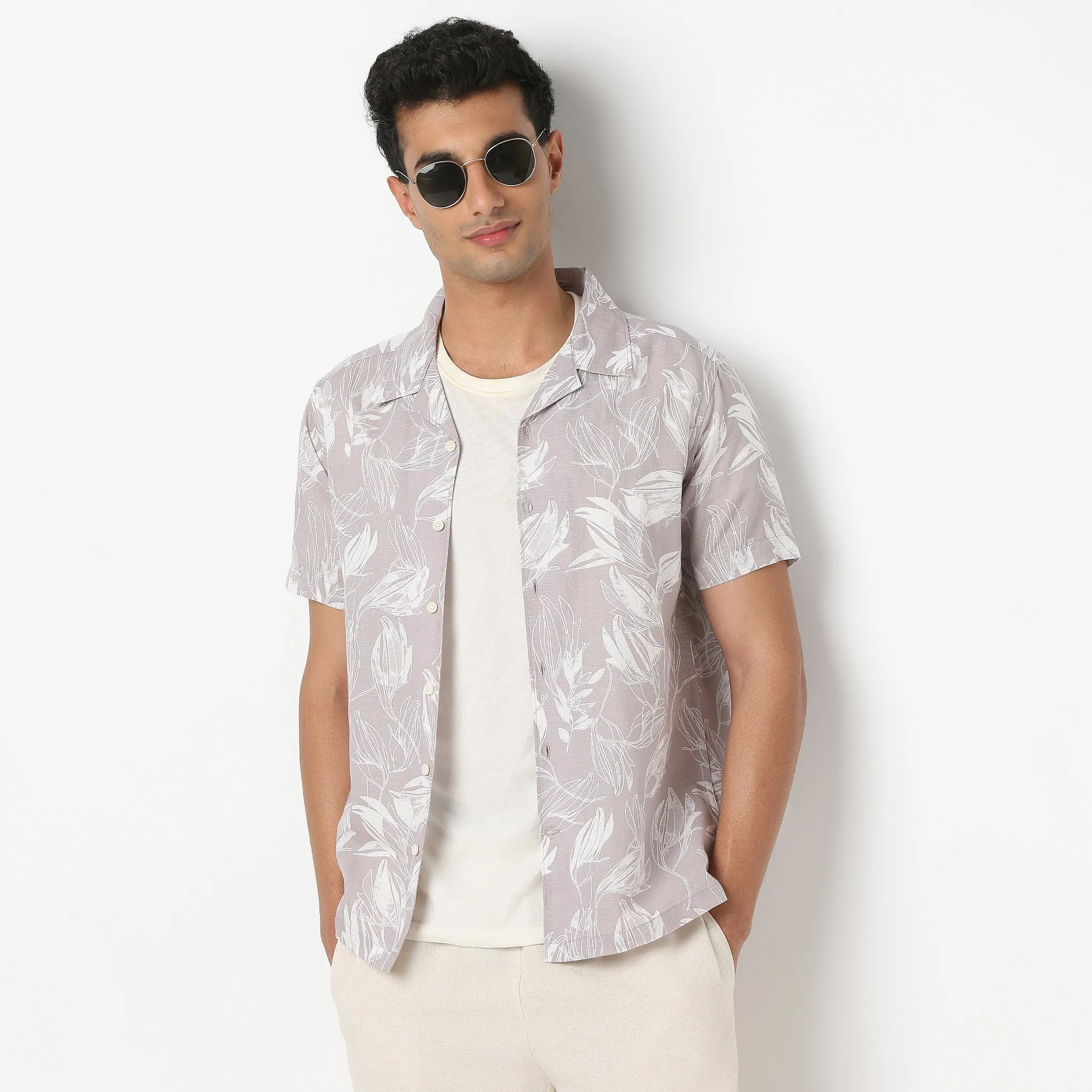 Printed Half Sleeve Casual Linen Shirt