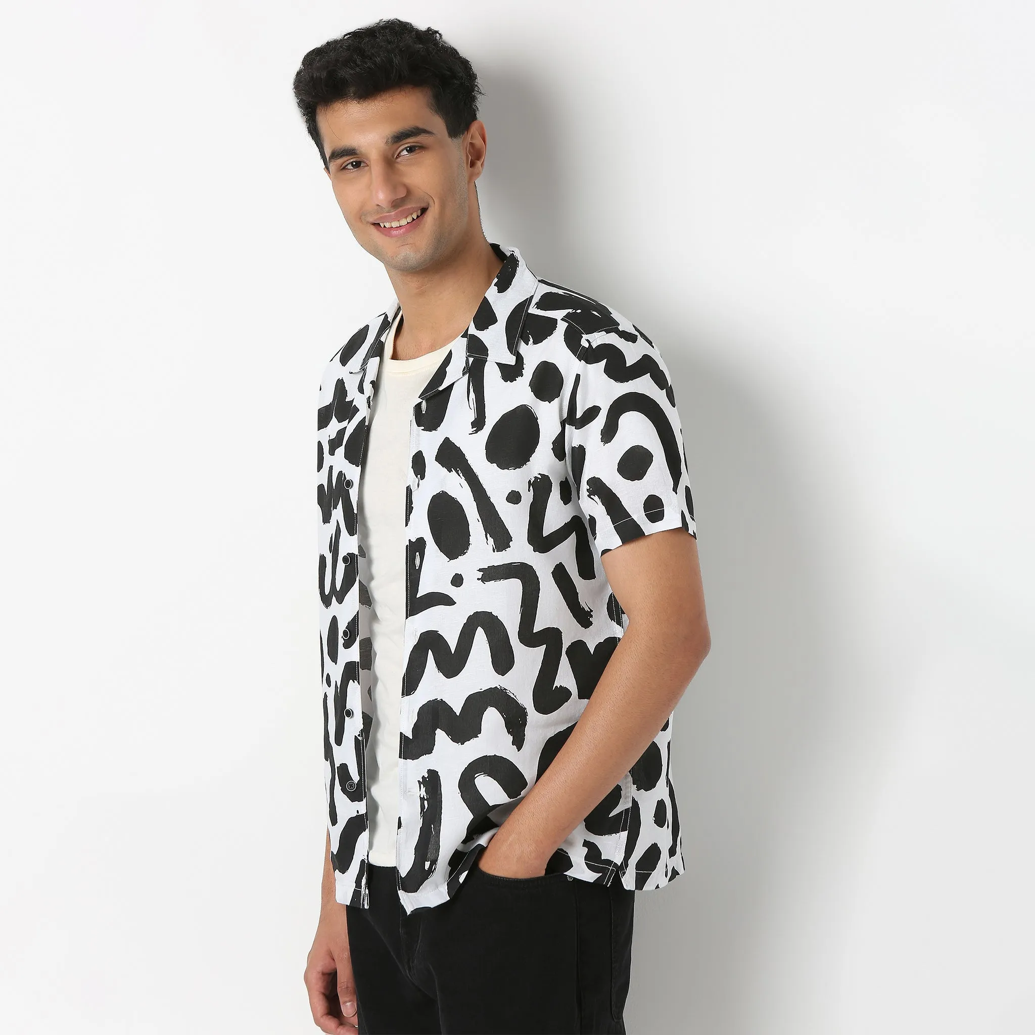 Printed Half Sleeve Casual Linen Shirt