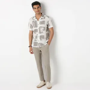 Printed Half Sleeve Casual Linen Shirt