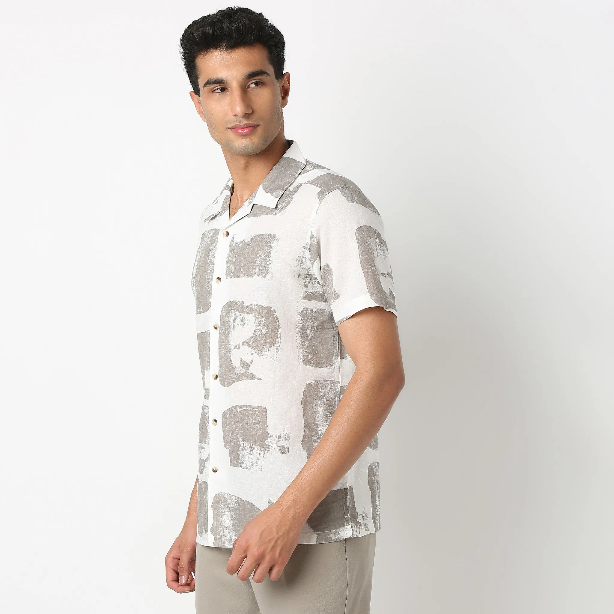 Printed Half Sleeve Casual Linen Shirt