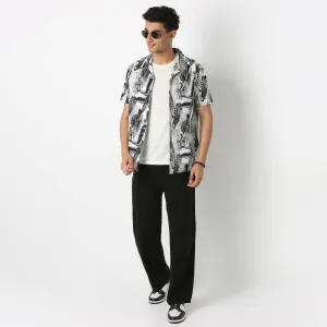Printed Half Sleeve Casual Linen Shirt