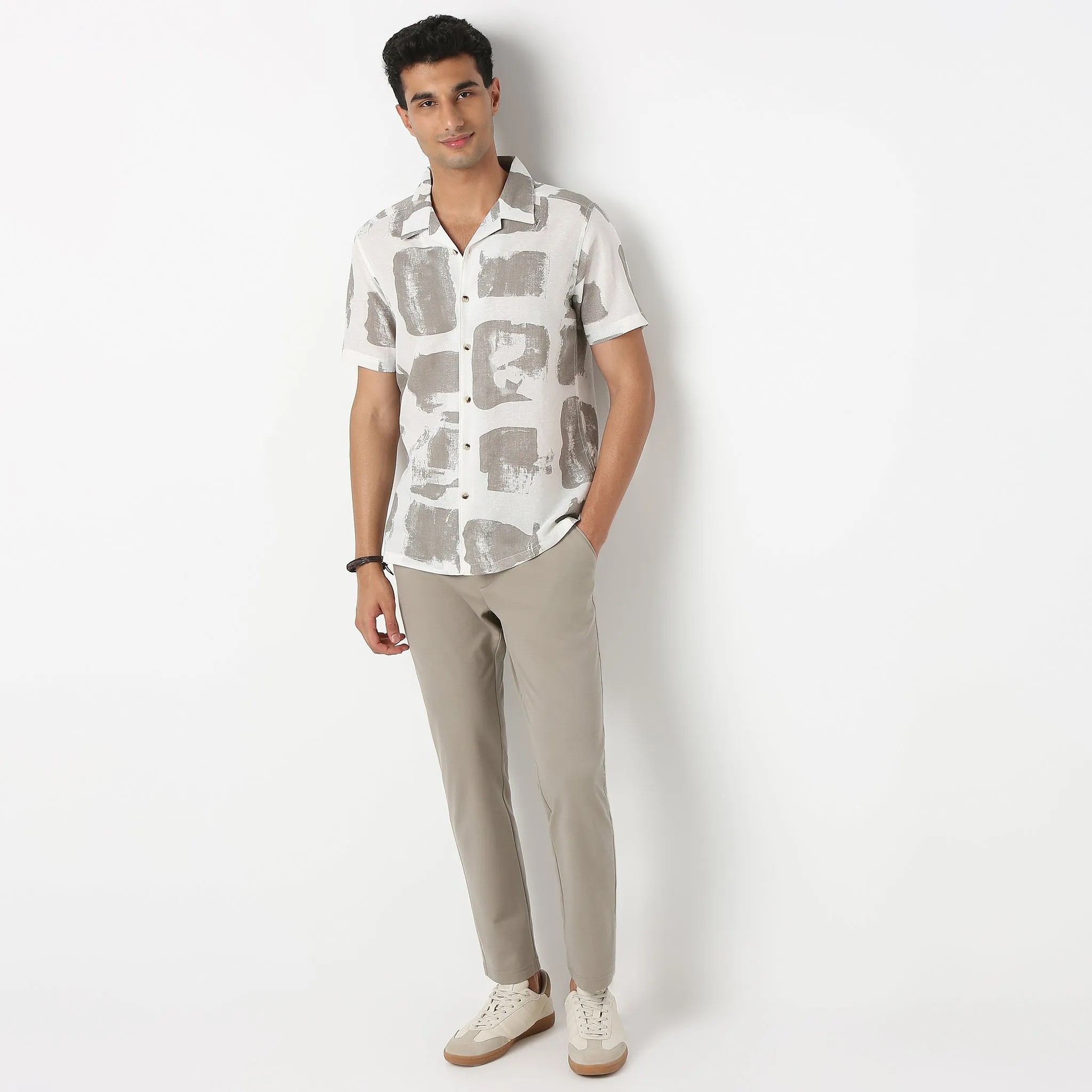 Printed Half Sleeve Casual Linen Shirt