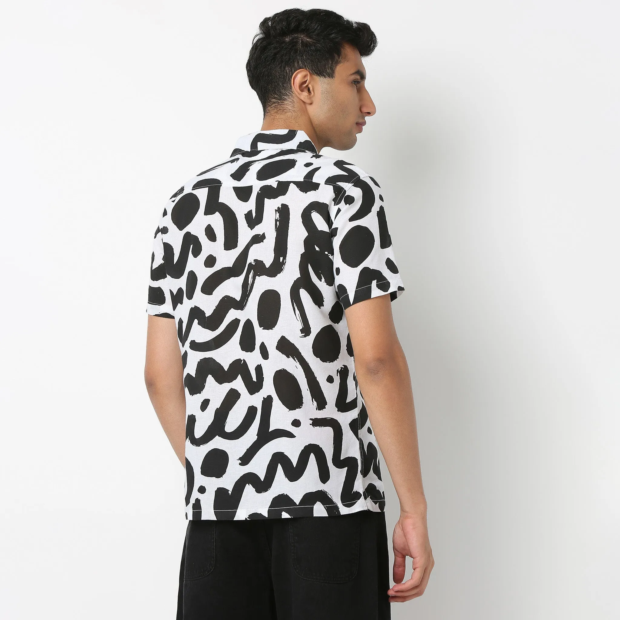 Printed Half Sleeve Casual Linen Shirt