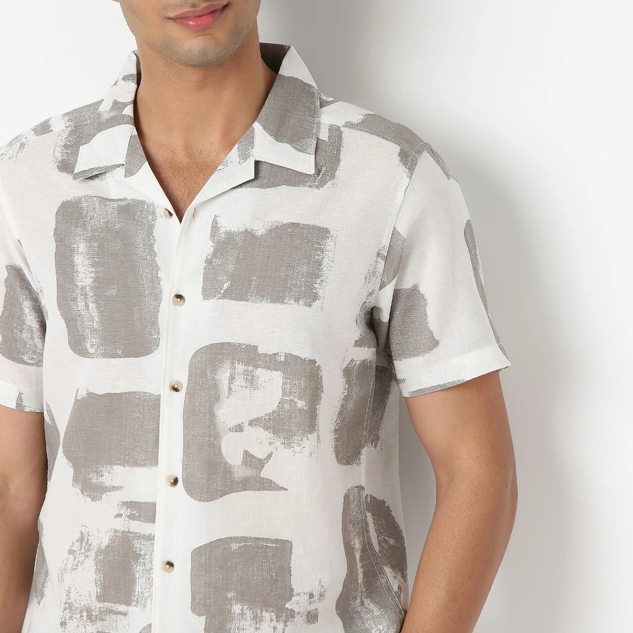 Printed Half Sleeve Casual Linen Shirt