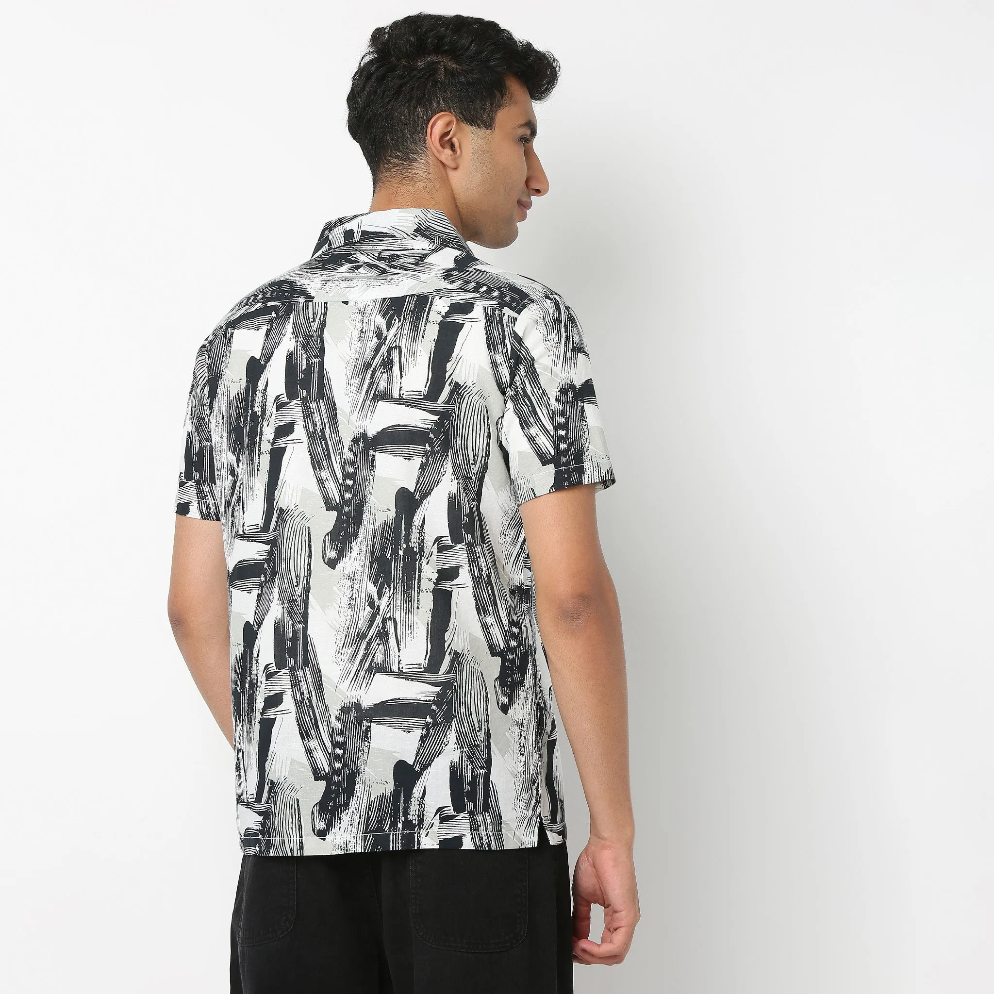 Printed Half Sleeve Casual Linen Shirt