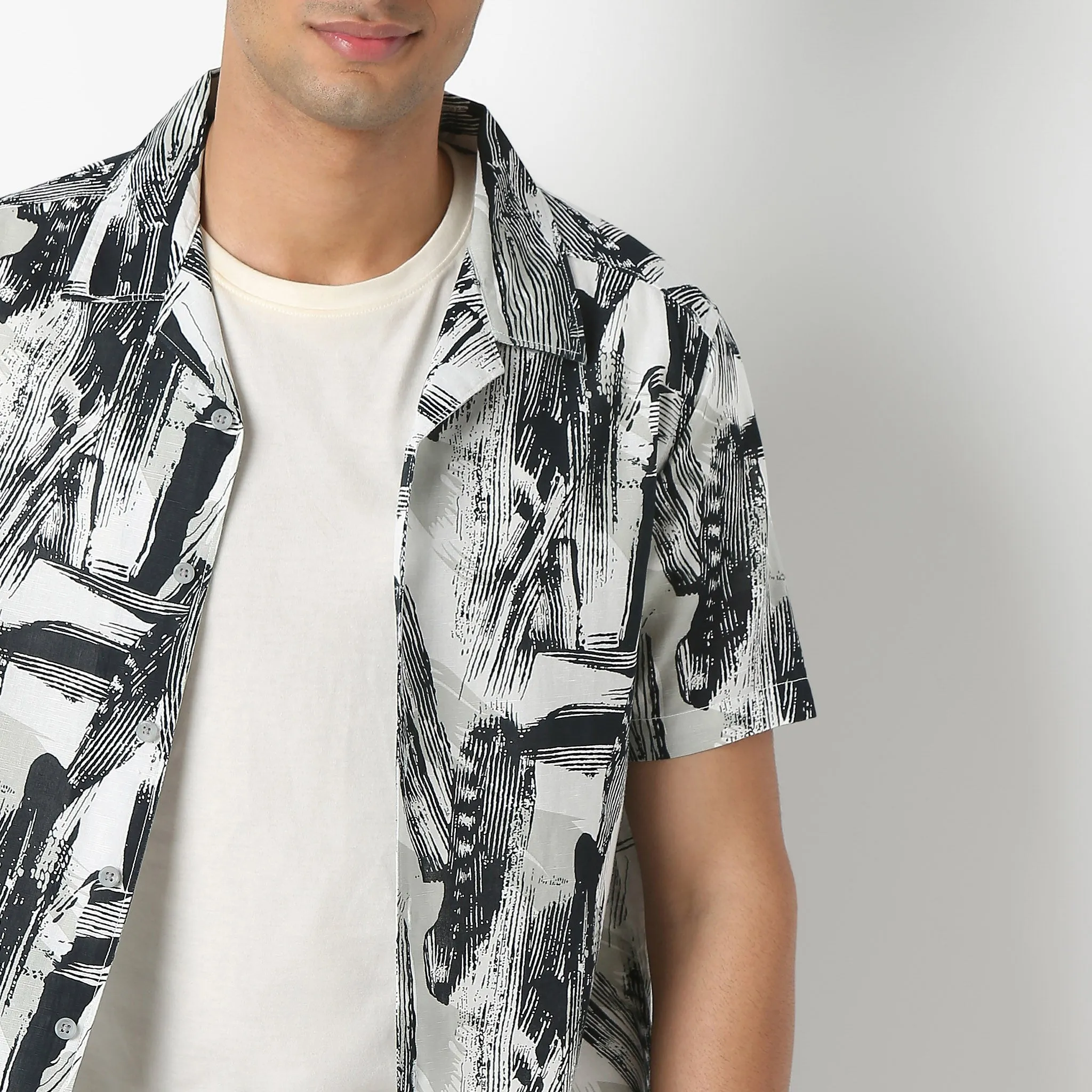 Printed Half Sleeve Casual Linen Shirt