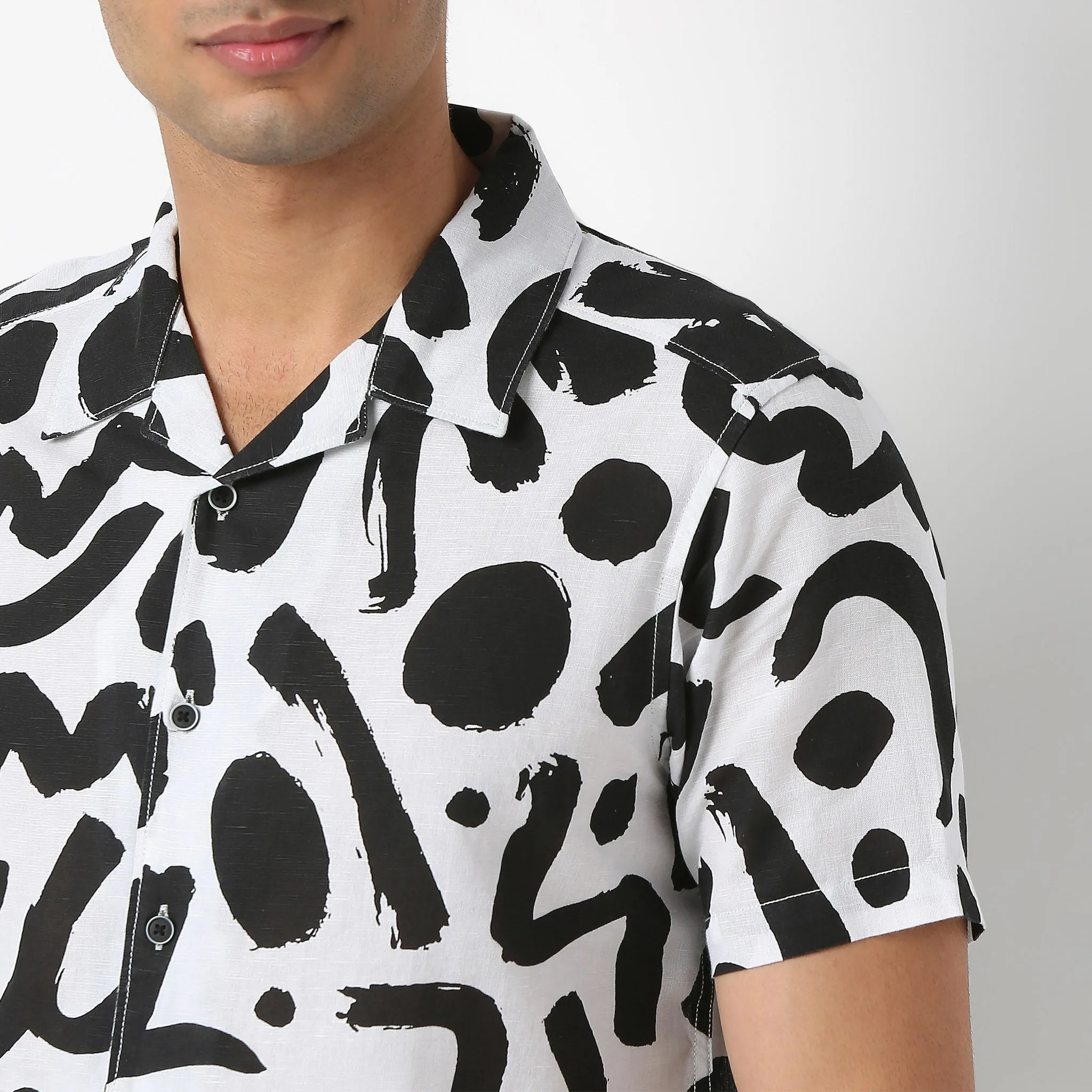 Printed Half Sleeve Casual Linen Shirt