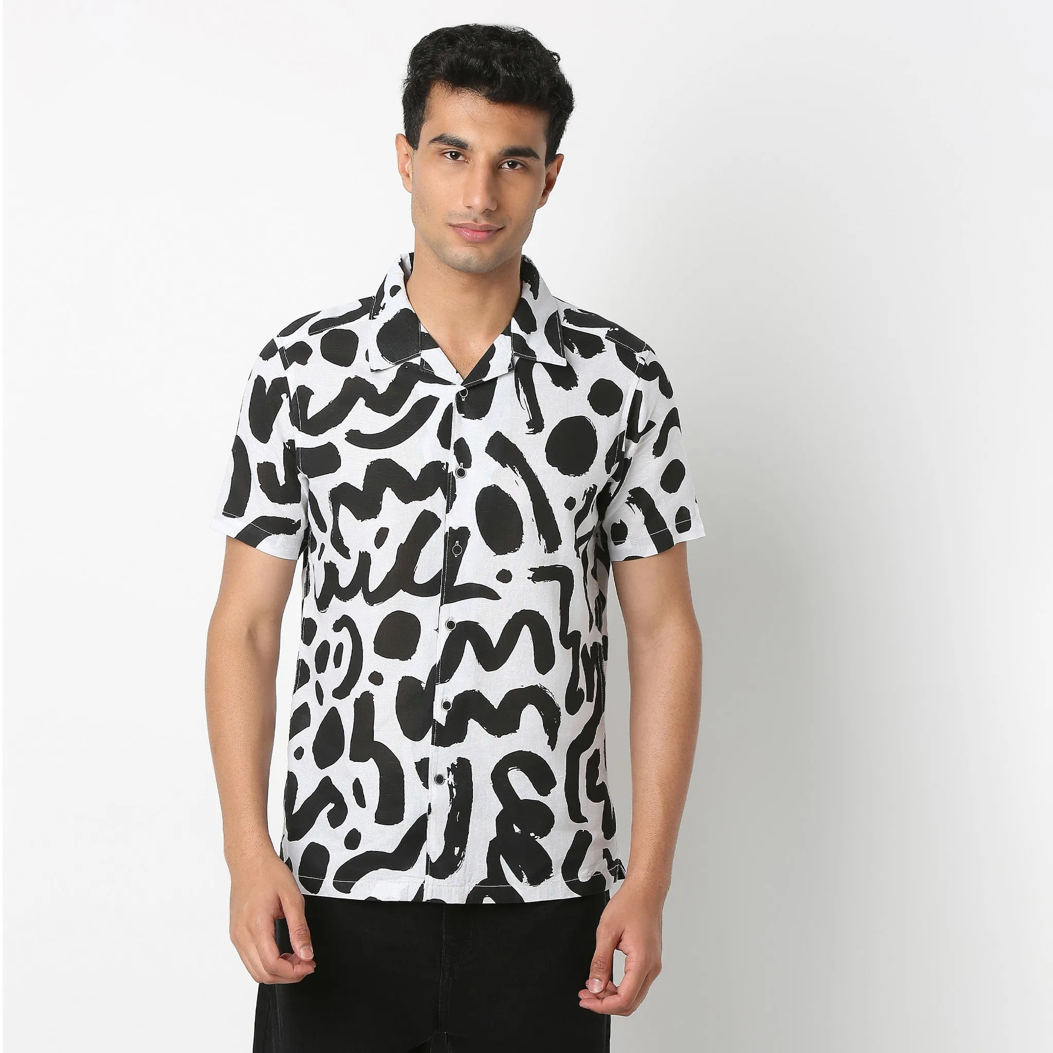 Printed Half Sleeve Casual Linen Shirt