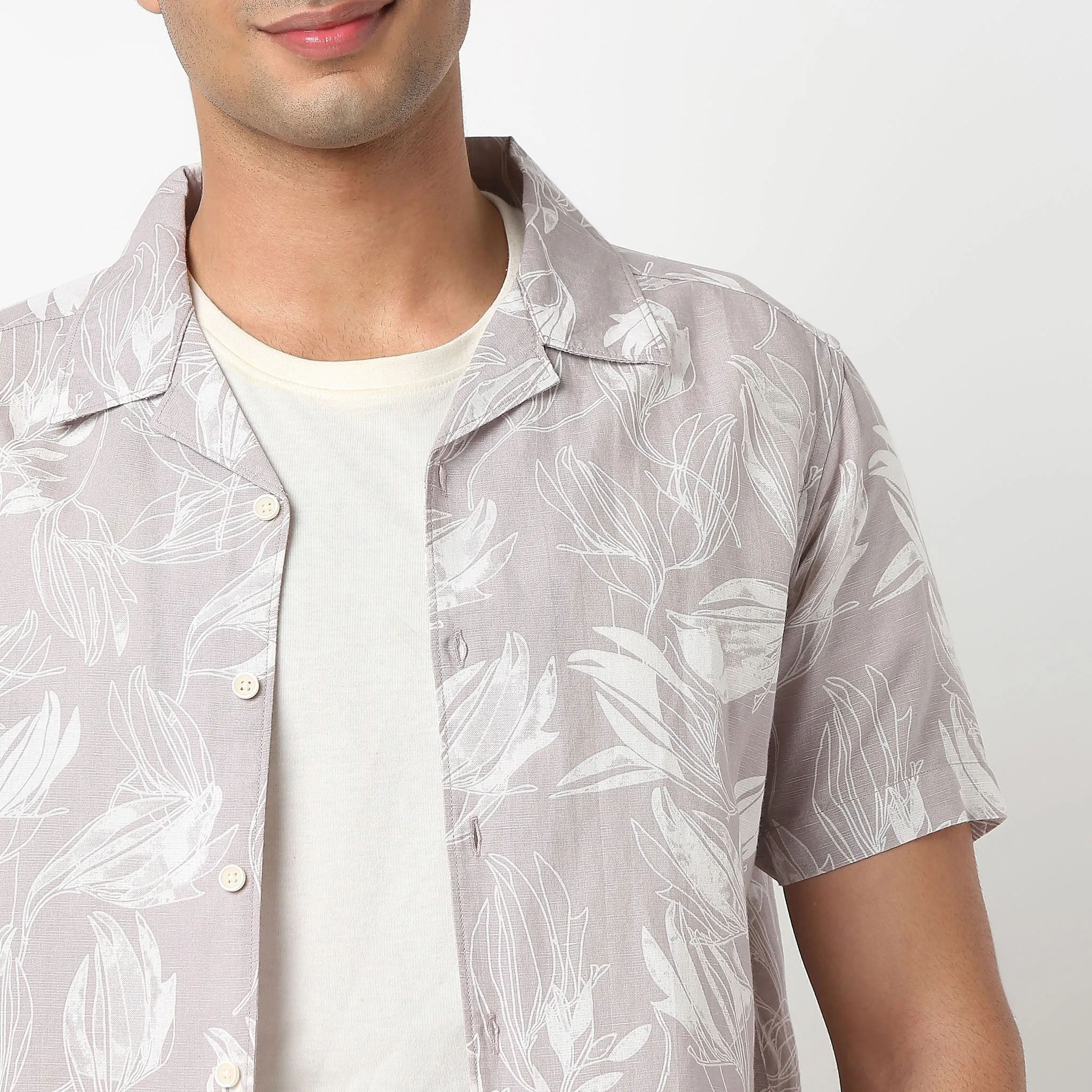 Printed Half Sleeve Casual Linen Shirt