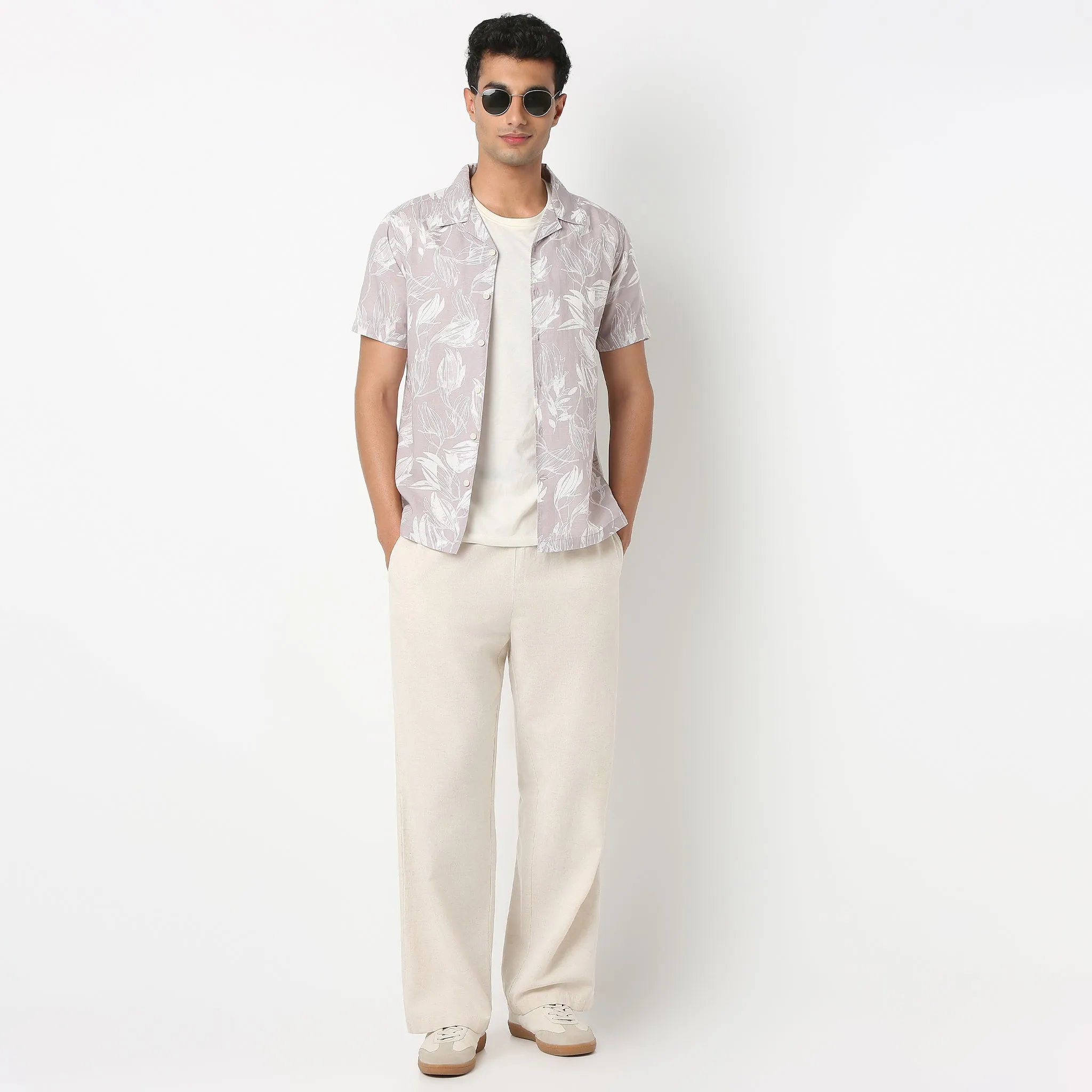 Printed Half Sleeve Casual Linen Shirt