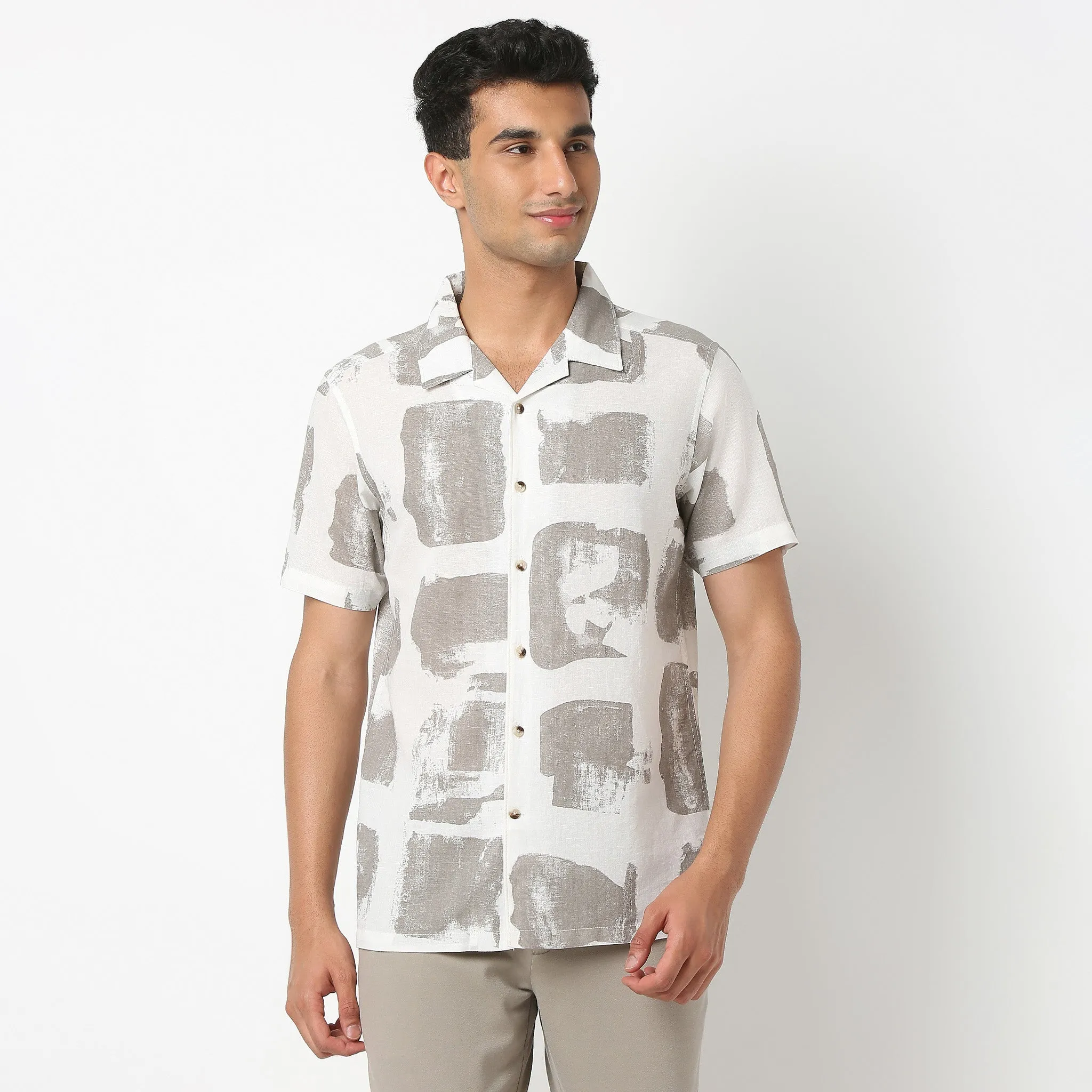Printed Half Sleeve Casual Linen Shirt
