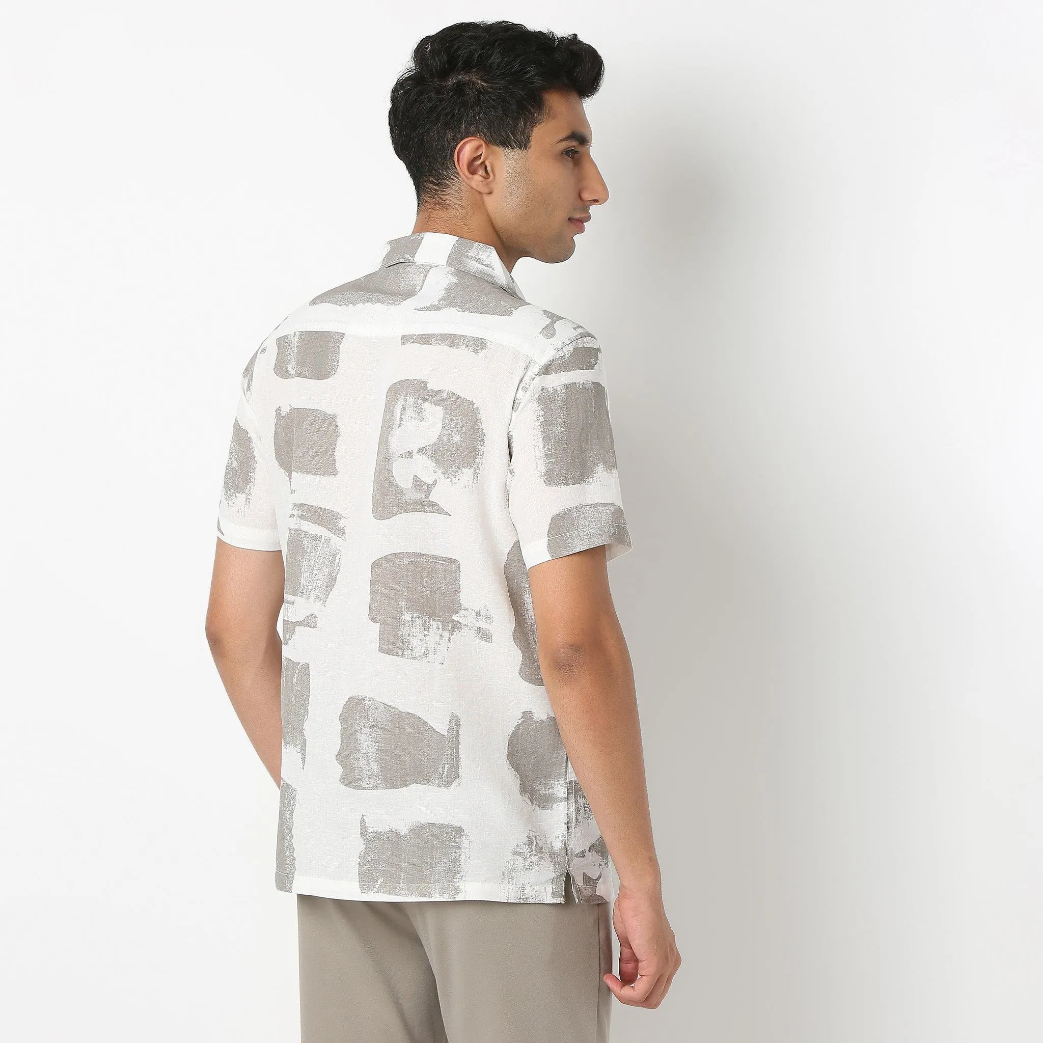 Printed Half Sleeve Casual Linen Shirt
