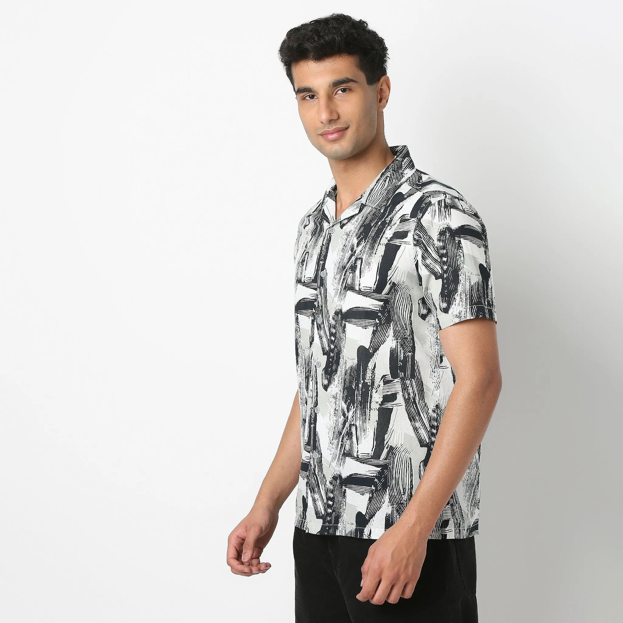 Printed Half Sleeve Casual Linen Shirt