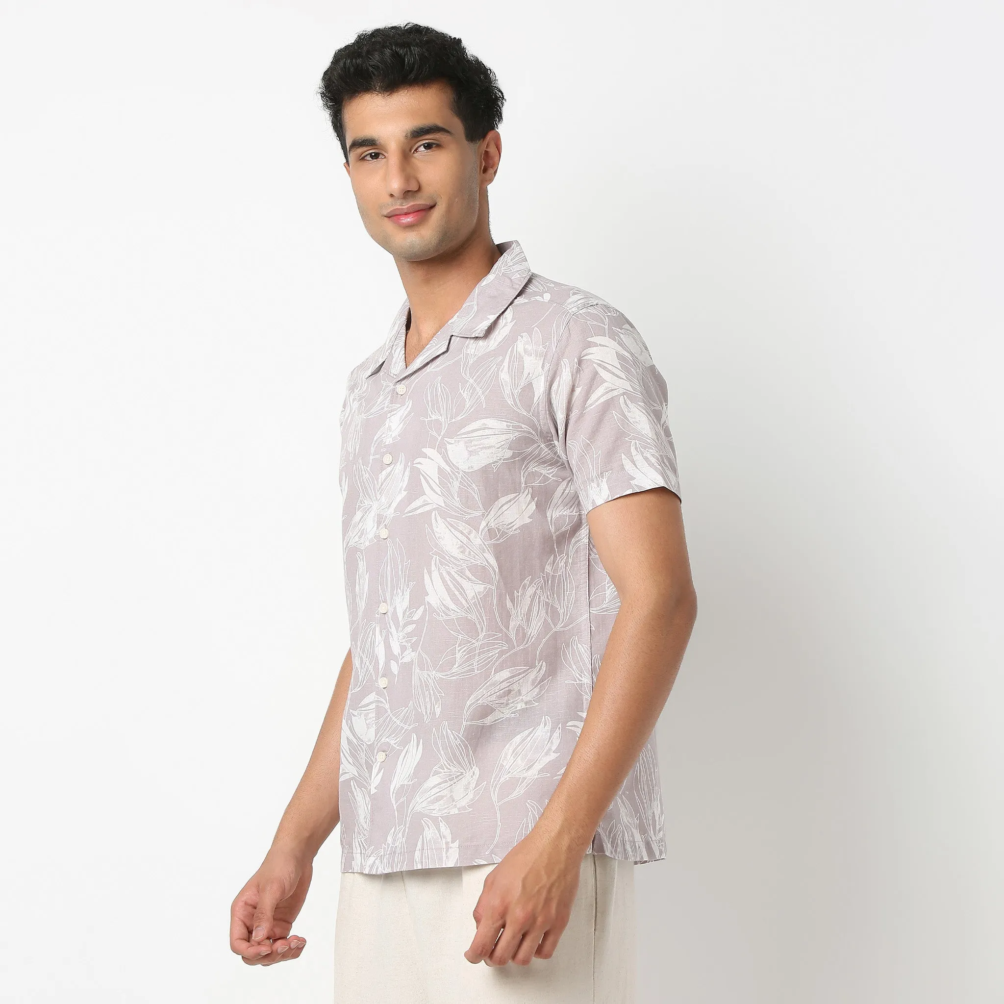 Printed Half Sleeve Casual Linen Shirt