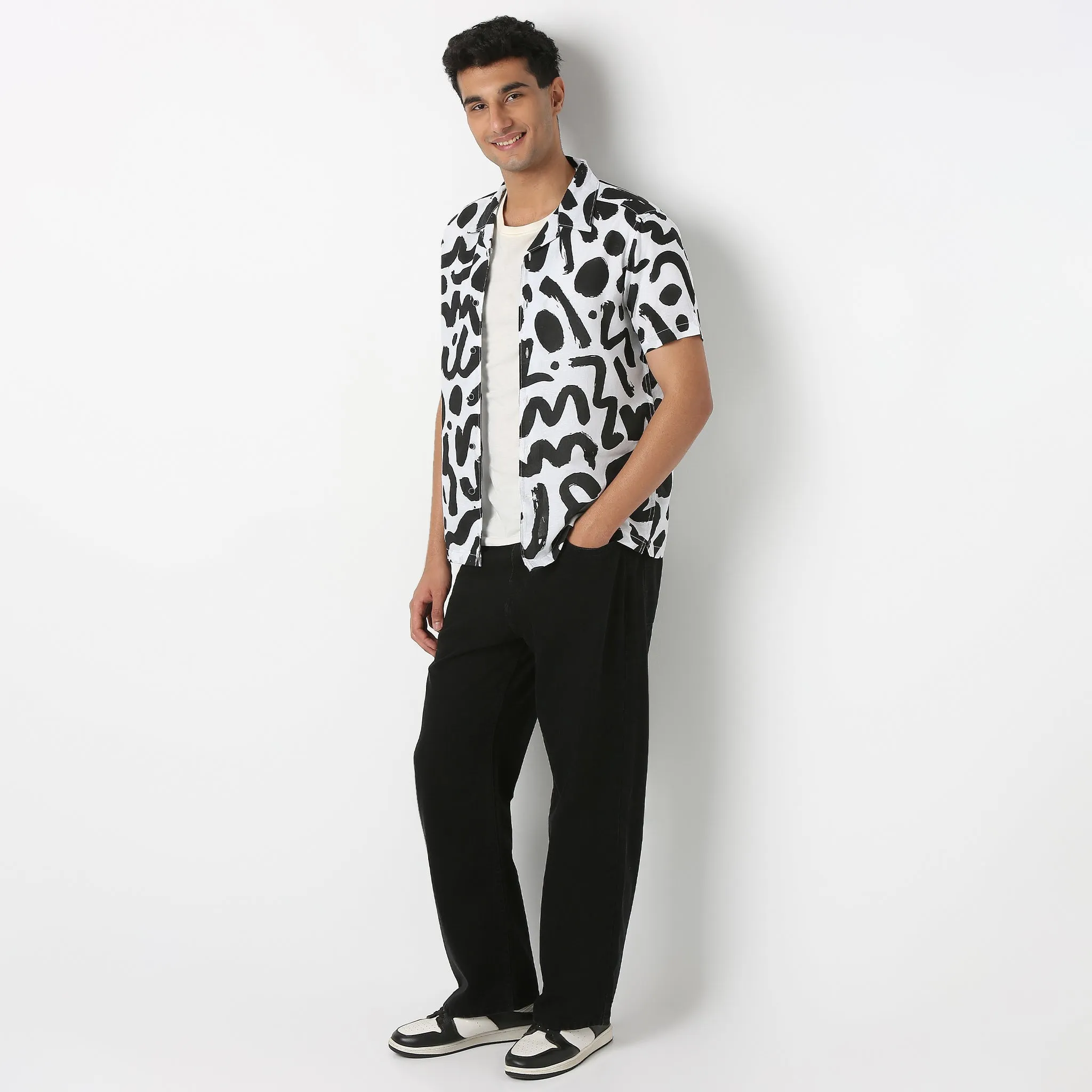 Printed Half Sleeve Casual Linen Shirt