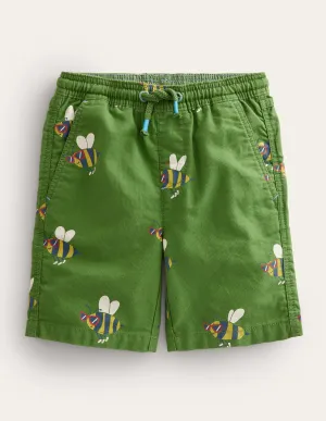 Pull-on Drawstring Shorts-Safari Green Dude Bees