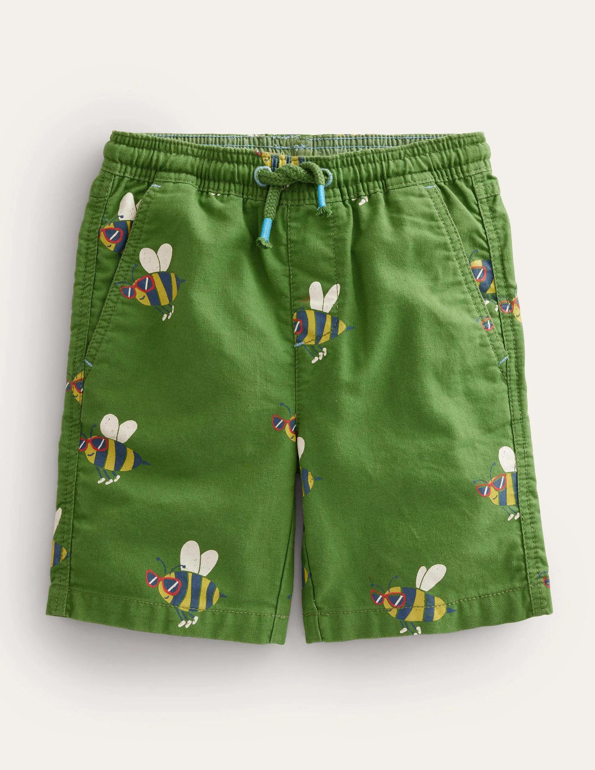 Pull-on Drawstring Shorts-Safari Green Dude Bees