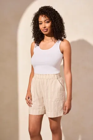 Pull-On Shorts With Ruffle Waistband - Safari