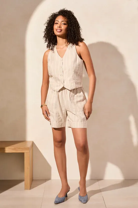 Pull-On Shorts With Ruffle Waistband - Safari