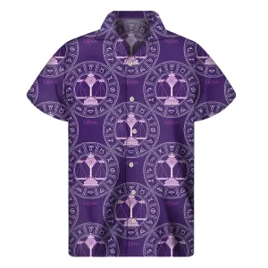 Purple Libra Zodiac Pattern Hawaiian Short Sleeve Shirt