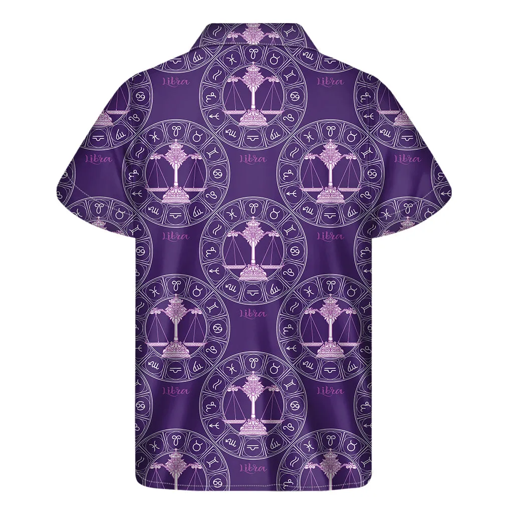 Purple Libra Zodiac Pattern Hawaiian Short Sleeve Shirt