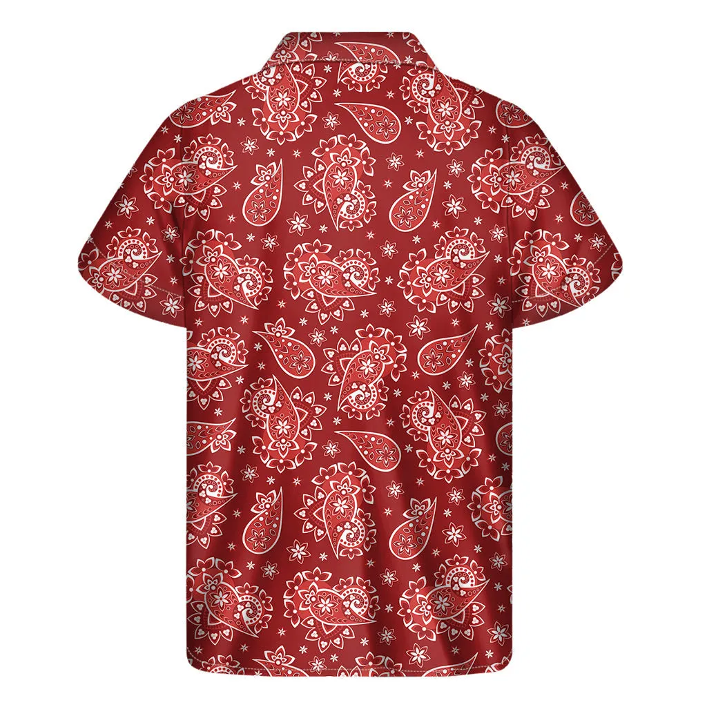 Radiant Red Hawaiian Paisley Print Men's Short Sleeve Shirt