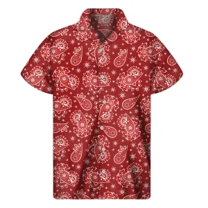 Radiant Red Hawaiian Paisley Print Men's Short Sleeve Shirt