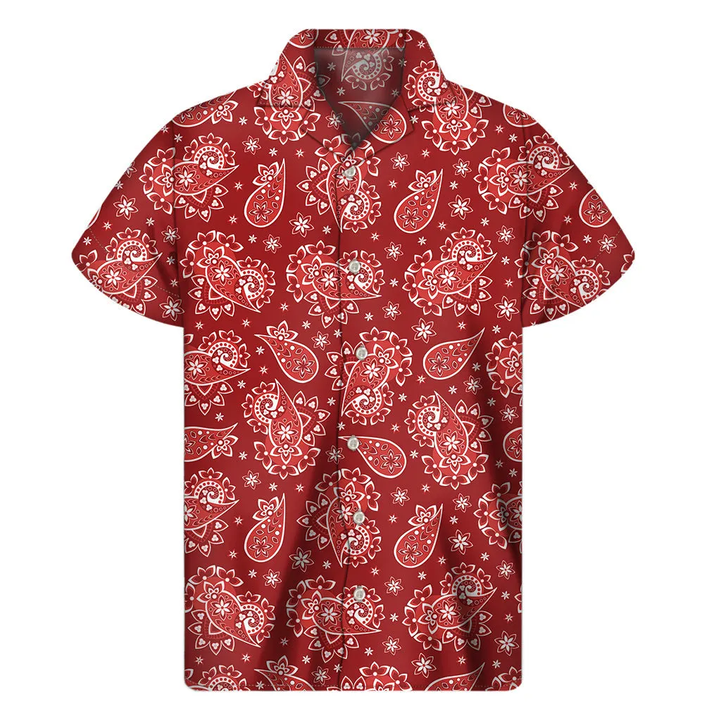 Radiant Red Hawaiian Paisley Print Men's Short Sleeve Shirt