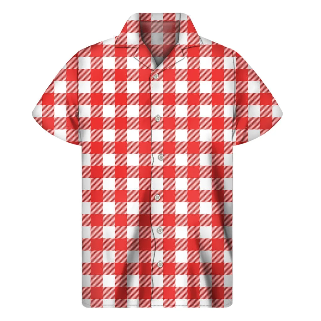 Red and White Hawaiian Print Short Sleeve Shirt for Men