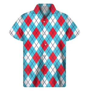 Red, Blue, and White Argyle Hawaiian Short Sleeve Shirt
