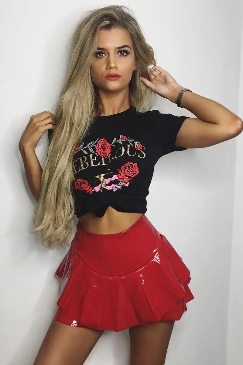 Red PU Leather Frill High Waisted Shorts - Claudelle
