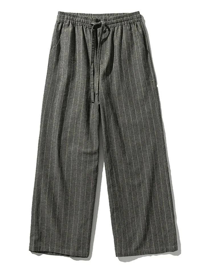 Relaxed Fit Cotton Linen Striped Pants for Men
