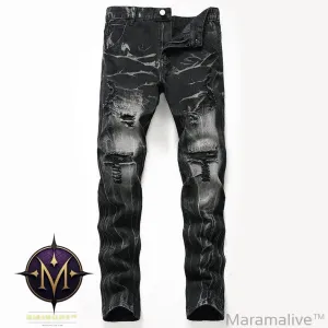 Ripped Black Jeans Men's Autumn And Winter Plus Size Straight-leg Denim Denim Trousers