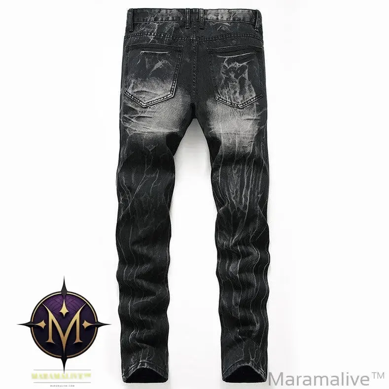 Ripped Black Jeans Men's Autumn And Winter Plus Size Straight-leg Denim Denim Trousers