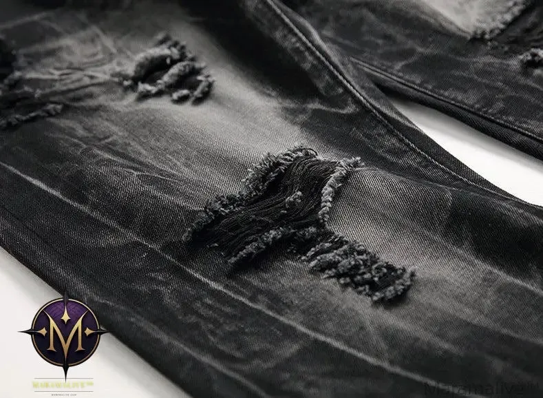 Ripped Black Jeans Men's Autumn And Winter Plus Size Straight-leg Denim Denim Trousers