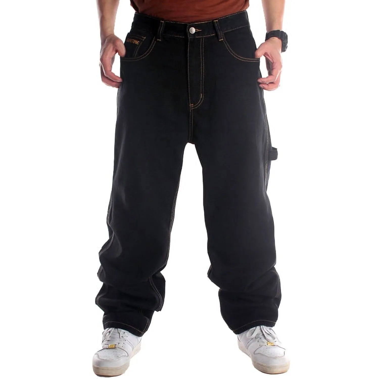 Ruiatoo Men's Baggy Denim Jeans Loose Fit Ripped Distressed Jean Hip Hop Vintage Skater Dance Pants Streetwear Yellow Brown 36