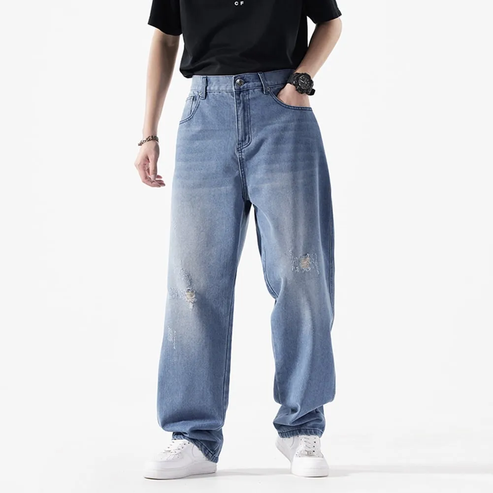 Ruiatoo Men's Baggy Denim Jeans Loose Fit Ripped Distressed Jean Hip Hop Vintage Skater Dance Pants Streetwear Yellow Brown 36
