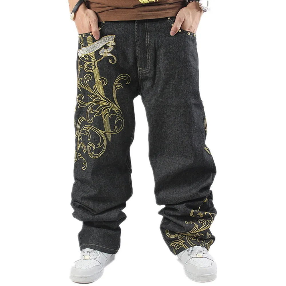 Ruiatoo Men's Baggy Denim Jeans Loose Fit Ripped Distressed Jean Hip Hop Vintage Skater Dance Pants Streetwear Yellow Brown 36