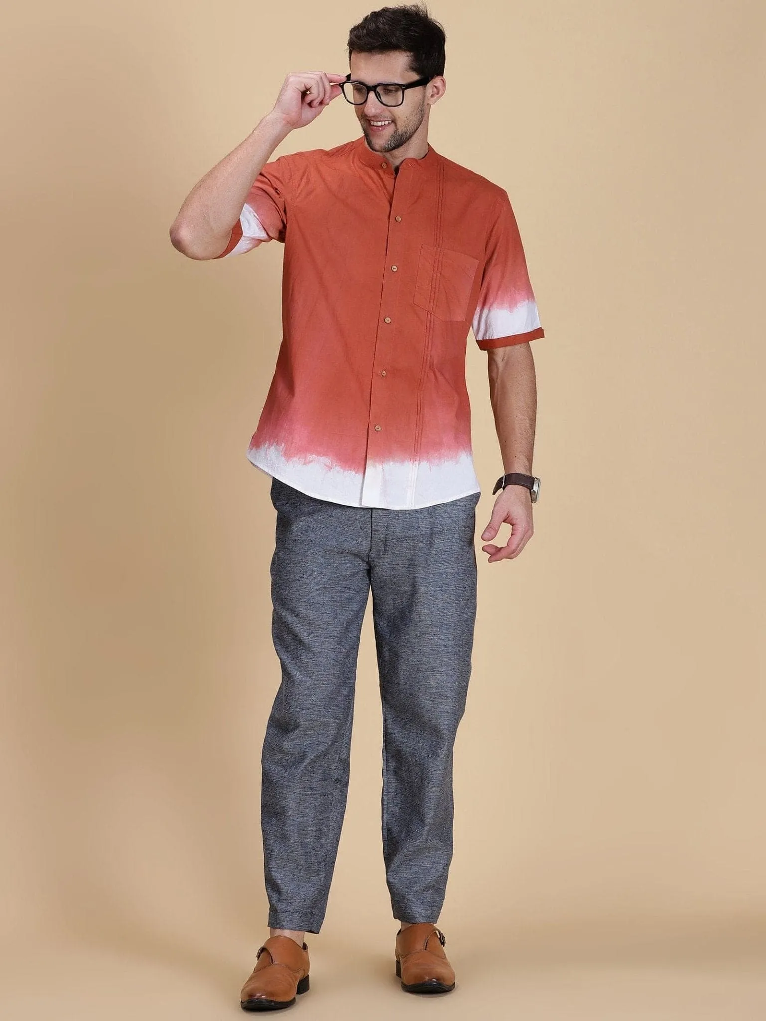 Rust Hand Crafted Dyed Men Shirt