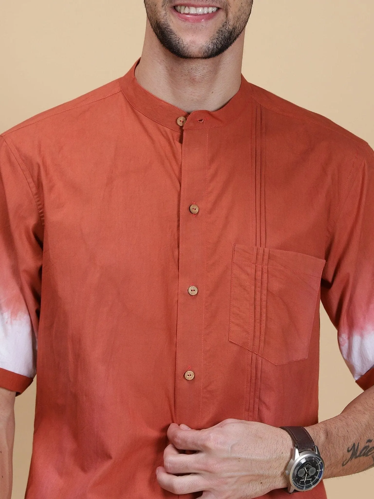 Rust Hand Crafted Dyed Men Shirt